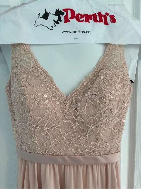 Blush Pink V-Neck Prom Dress with Sequin Lace Bodice - Picture 2 of 3